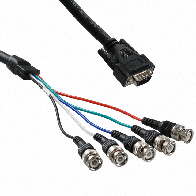 Cable Assembly BNC Male (5) to D-Sub 15 pos Male, High Density (HD) 6.56' (2.00m)
